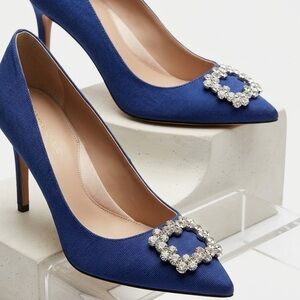 💎 Banana Republic Madison Crystal Pumps – Royal Blue Satin 💎 Size 9.5